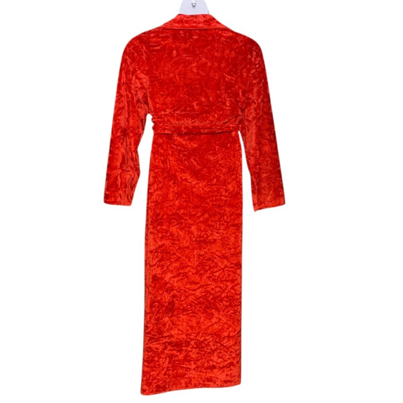 Vintage 70s Cherry Red Long Velour Robe Medium-Large Plush Estate Handmade Glam - Picture 7 of 8